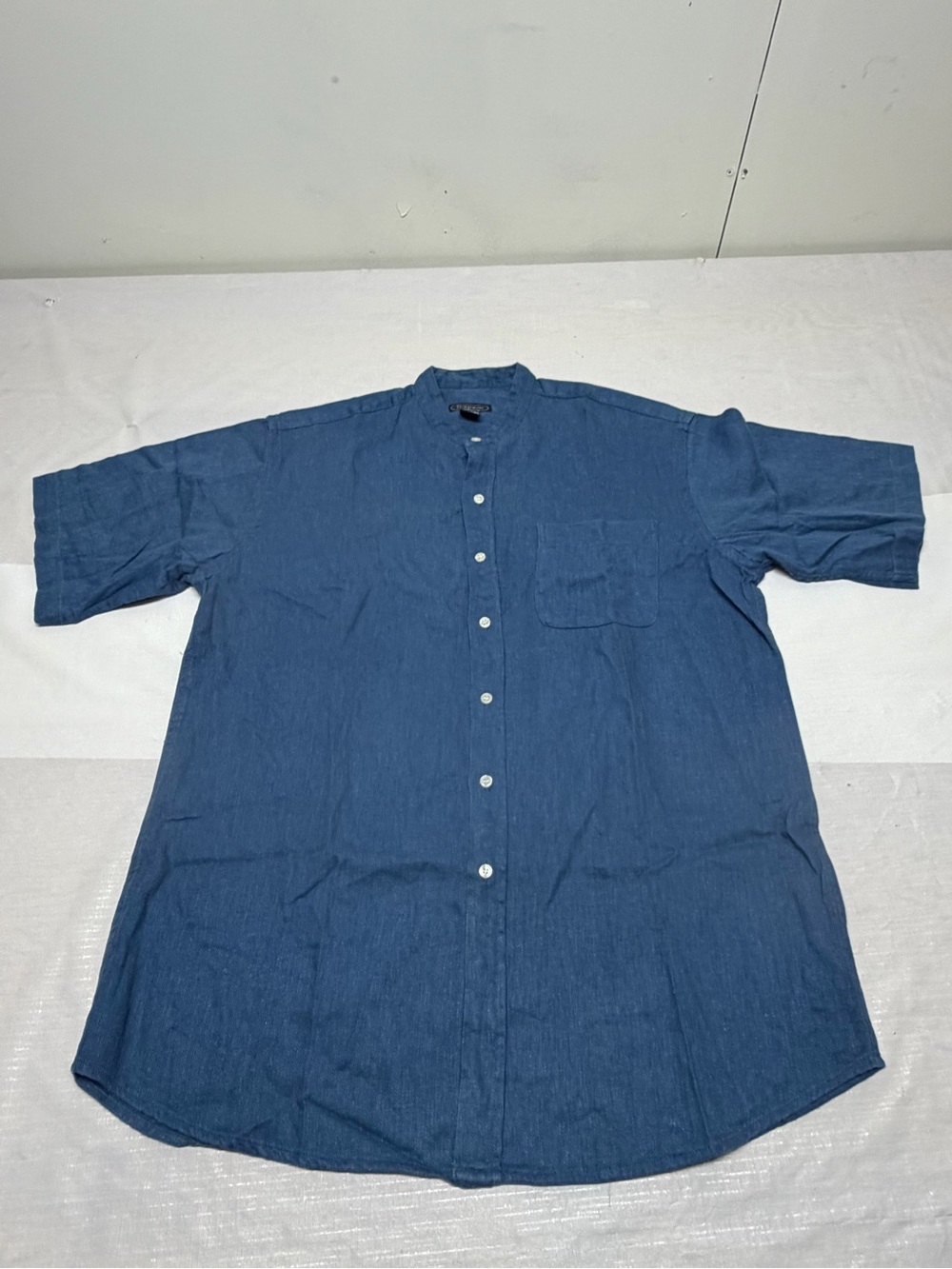 Casual Short-Sleeve Button-Down Shirt in Denim Blue Sz:XL
